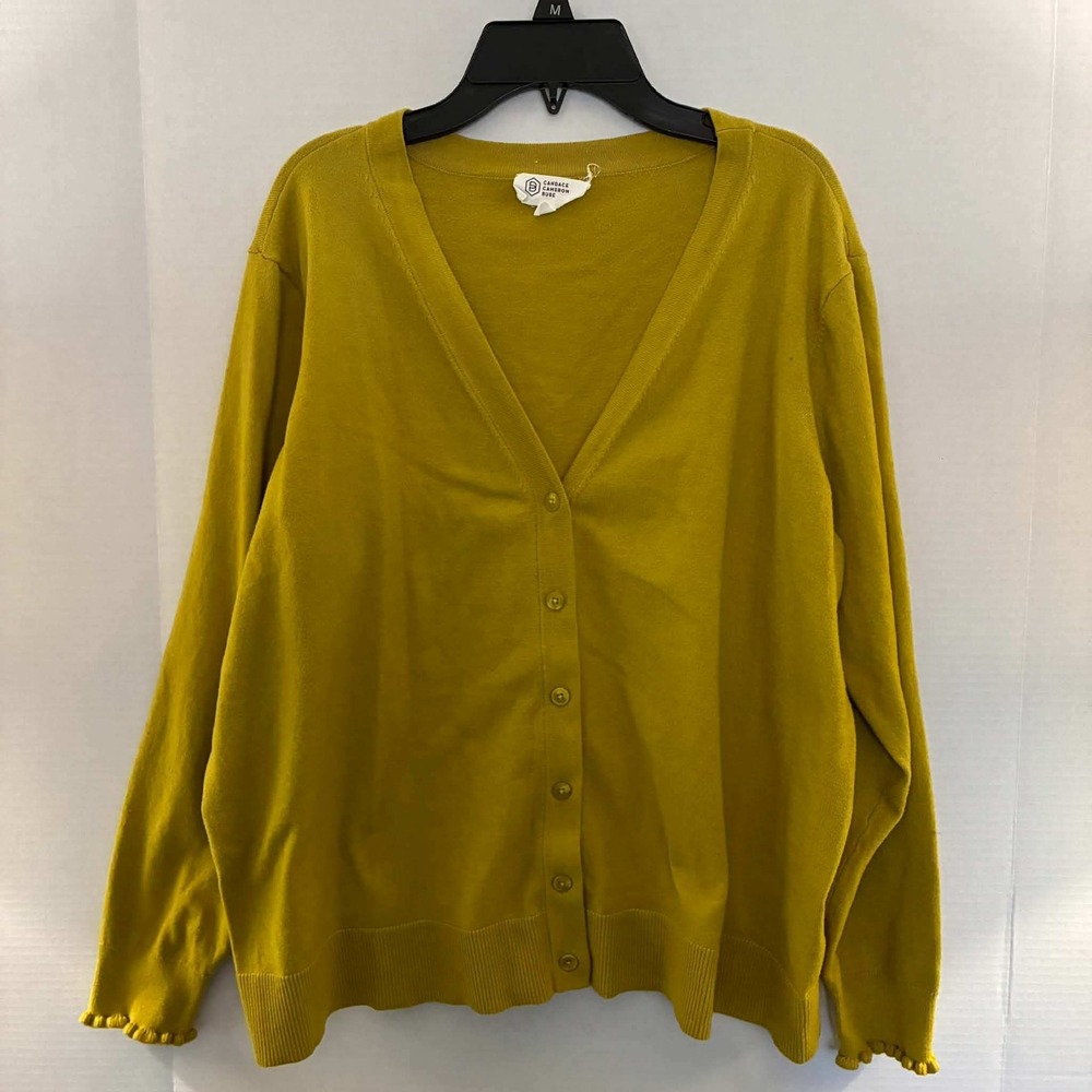 Candace Cameron Bure Cardigan Womens XL Mustard Yellow Button Front Ruffle Cuff